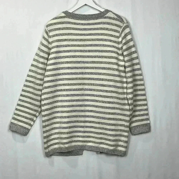 Baciano Womens Cardigan L Gray & White Open Front Long Lines Ribbed Cuffs & Hem - Picture 7 of 10